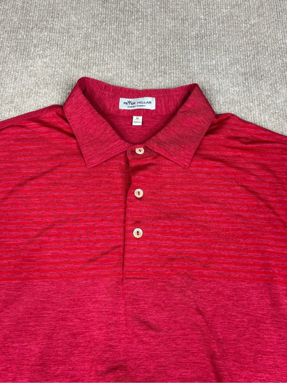 Peter Millar Summer Comfort Polo Mens Medium Red Striped Shirt Performance Golf